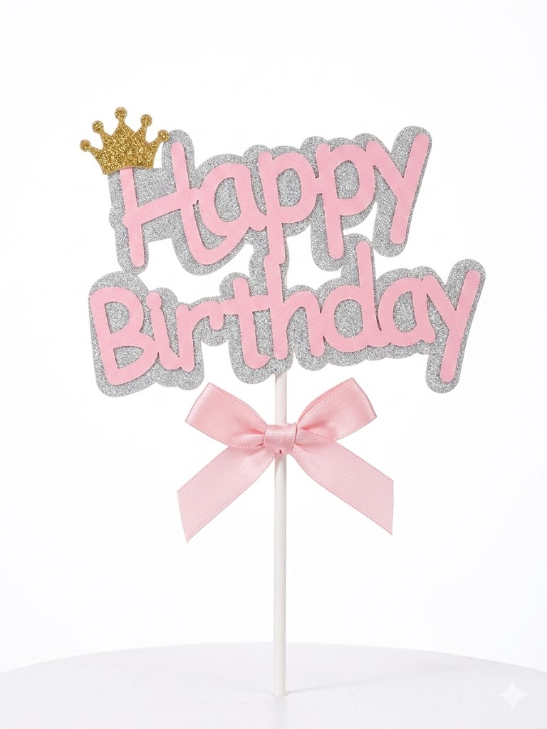 تزيين الكيك happy birthday وردي